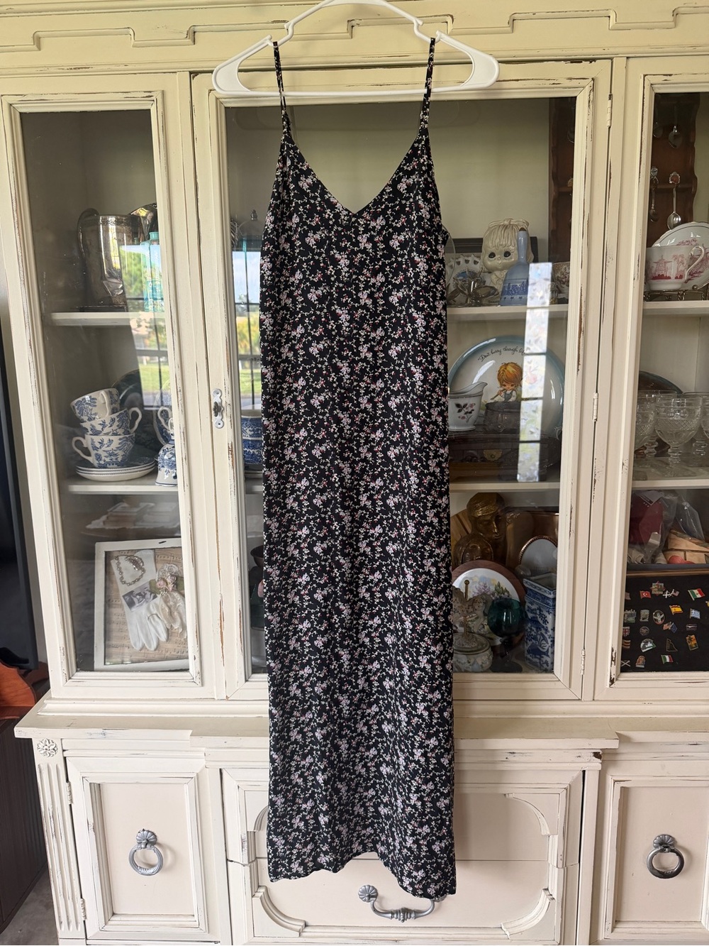H&M Black Maxi Slip Dress with Pink Floral Print